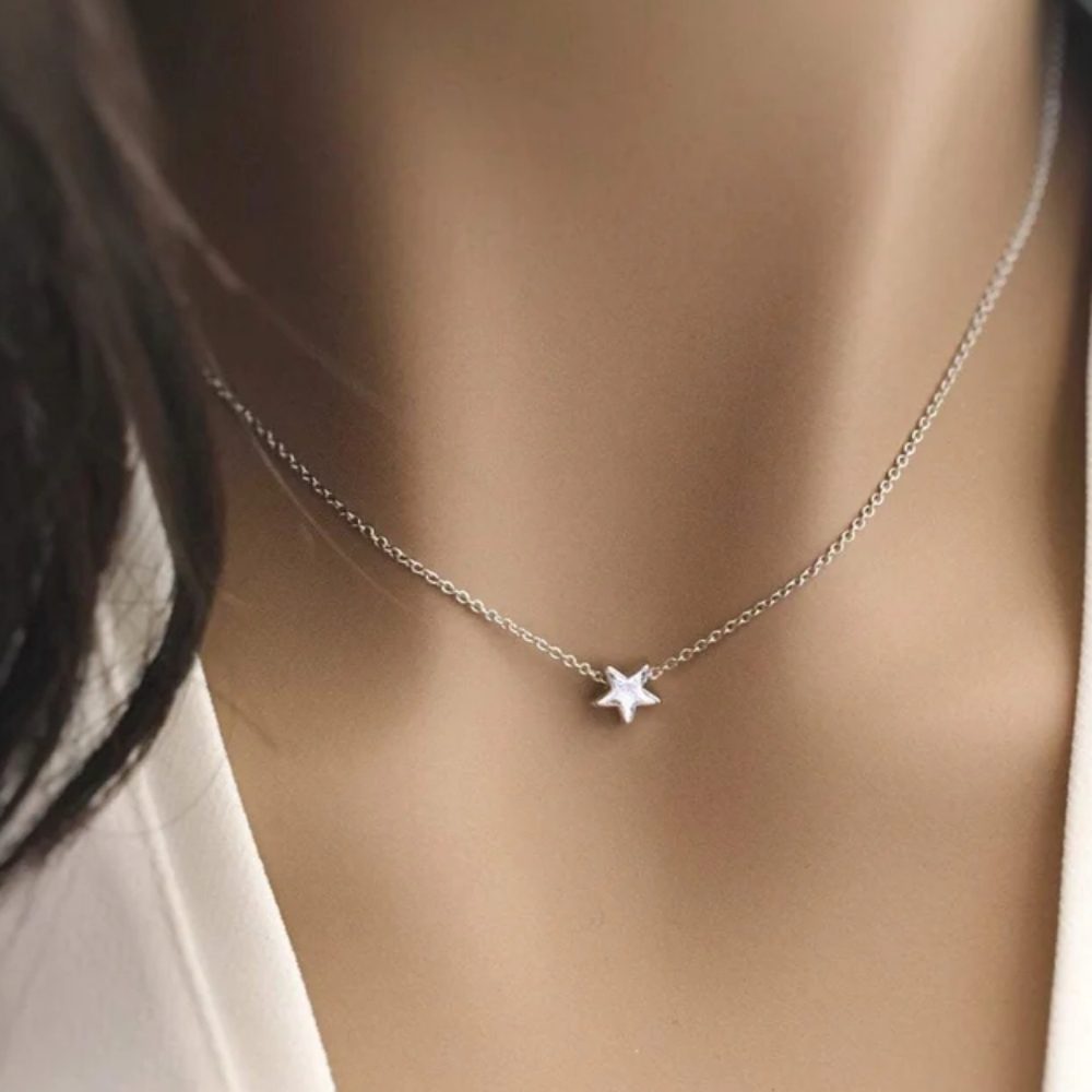 Silver tiny single star charm dainty layering necklace